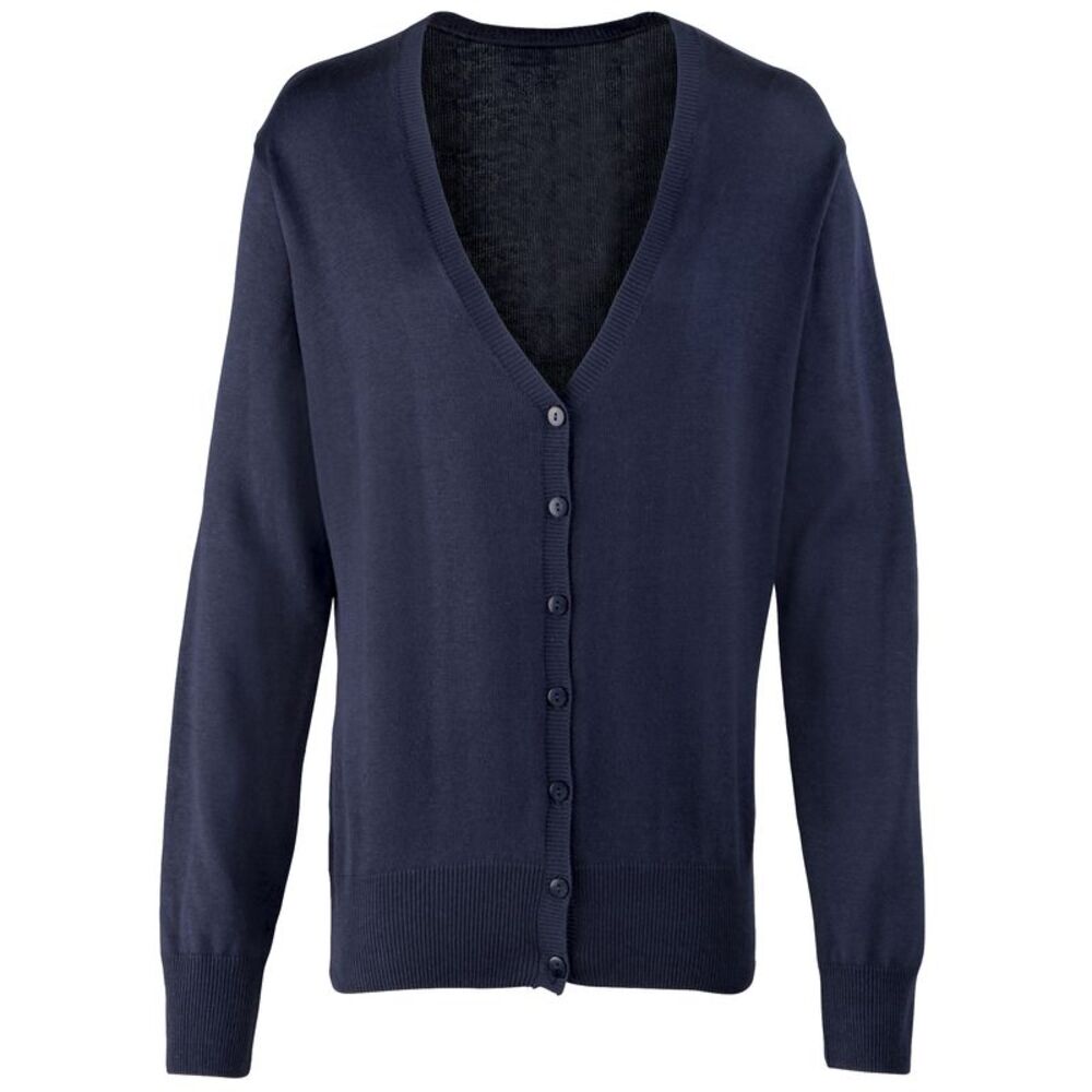 Premier Womens/Ladies Button Through Long Sleeve V-neck Knitted Cardigan / Navy